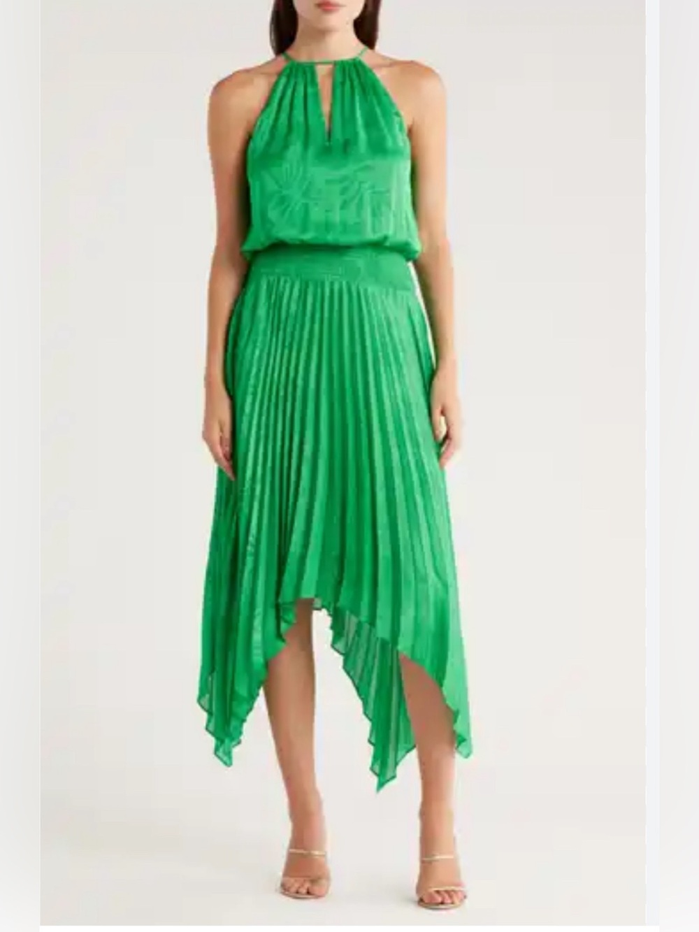 WOMEN'S GIA SATIN JACQUARD MIDI-DRESS IN GARDEN GREEN ISLAND PALM